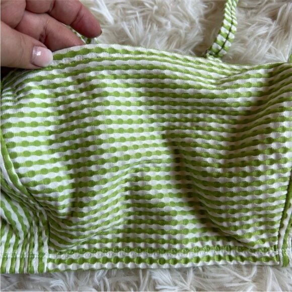 Xhiliration green and white check stripe retro style bikini top size D/D - Picture 5 of 8